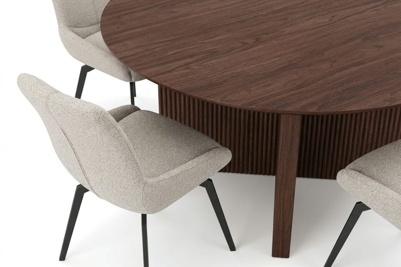 Edda spisegruppe rundt 150 cm valnøtt med 6 Mora spisestoler - Møbler - Bord - Spisegrupper