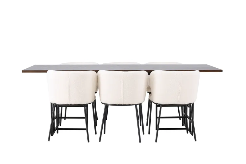 Edina Spisegruppe 220 cm Rektangulær med 6 Edina Stoler, Svart