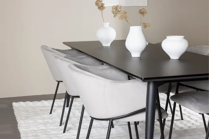 Ellis Spisegruppe 230 cm Rektangulær med 6 Evelina stoler - Sort/Grå - Møbler - Bord - Spisegrupper