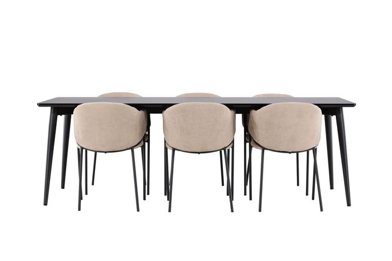 Ellis Spisegruppe 230 cm Rektangulær med 6 Evelina stoler - Svart/Beige - Møbler - Bord - Spisegrupper