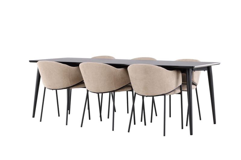 Ellis Spisegruppe 230 cm Rektangulær med 6 Evelina stoler - Svart/Beige - Møbler - Bord - Spisegrupper