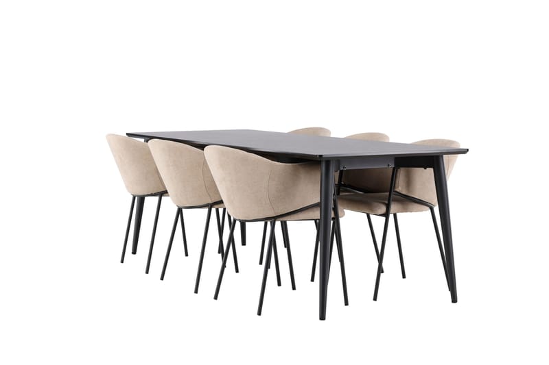 Ellis Spisegruppe 230 cm Rektangulær med 6 Evelina stoler - Svart/Beige - Møbler - Bord - Spisegrupper