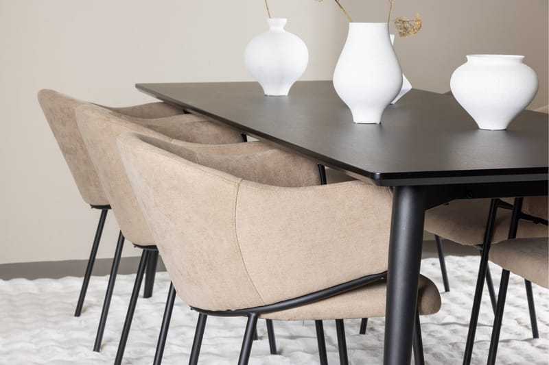 Ellis Spisegruppe 230 cm Rektangulær med 6 Evelina stoler - Svart/Beige - Møbler - Bord - Spisegrupper