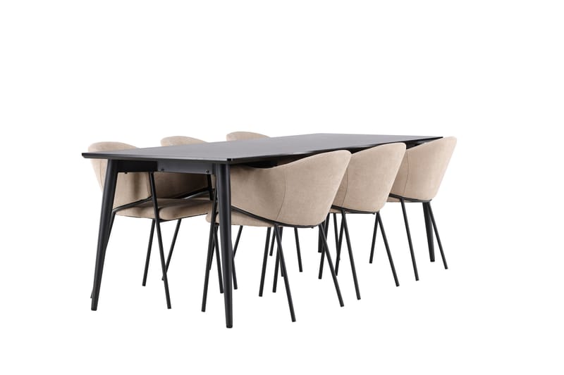 Ellis Spisegruppe 230 cm Rektangulær med 6 Evelina stoler - Svart/Beige - Møbler - Bord - Spisegrupper