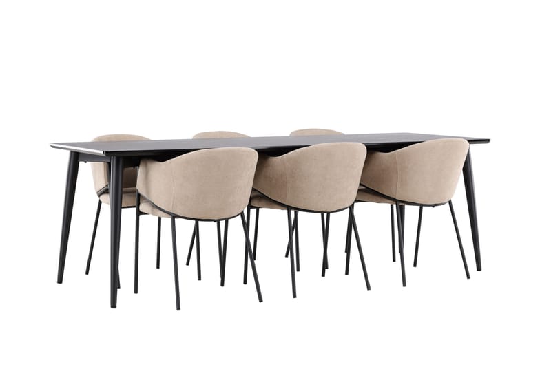 Ellis Spisegruppe 230 cm Rektangulær med 6 Evelina stoler - Svart/Beige - Møbler - Bord - Spisegrupper