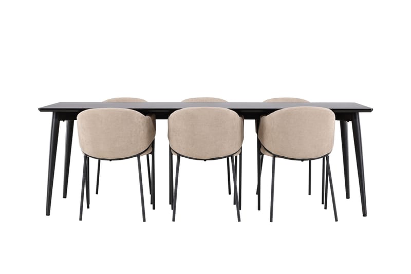 Ellis Spisegruppe 230 cm Rektangulær med 6 Evelina stoler - Svart/Beige - Møbler - Bord - Spisegrupper