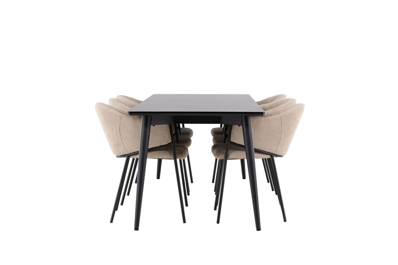 Ellis Spisegruppe 230 cm Rektangulær med 6 Evelina stoler - Svart/Beige - Møbler - Bord - Spisegrupper