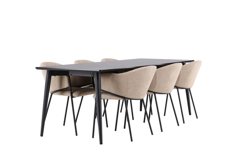 Ellis Spisegruppe 230 cm Rektangulær med 6 Evelina stoler - Svart/Beige - Møbler - Bord - Spisegrupper