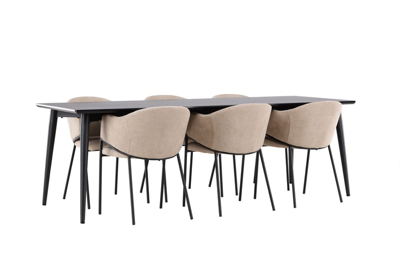 Ellis Spisegruppe 230 cm Rektangulær med 6 Evelina stoler - Svart/Beige - Møbler - Bord - Spisegrupper