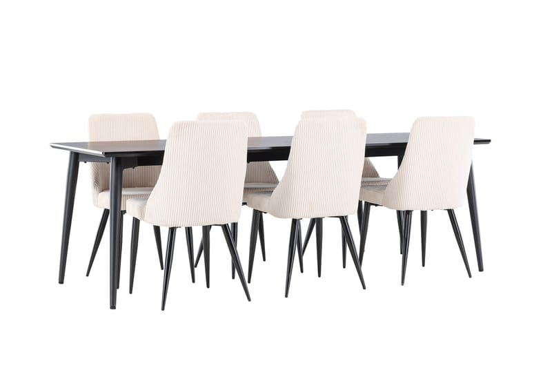 Ellis Spisegruppe 230 cm Rektangul�ær med 6 Leone stoler - Sort/Beige - Møbler - Bord - Spisegrupper