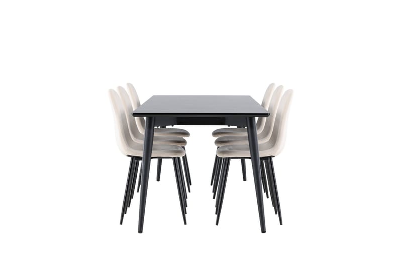 Ellis Spisegruppe 230 cm Rektangulær med 6 Polar stoler - Sort/Beige - Møbler - Bord - Spisegrupper