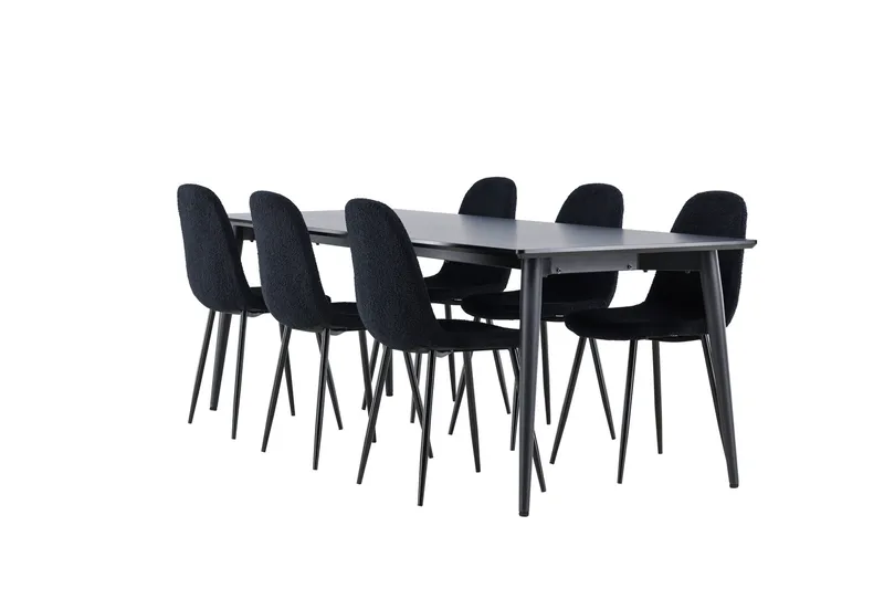 Ellis Spisegruppe 230 cm Rektangulær med 6 Polar stoler - Sort/Sort - Møbler - Bord - Spisegrupper