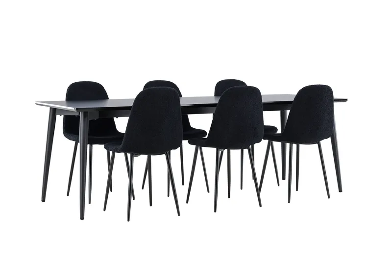 Ellis Spisegruppe 230 cm Rektangulær med 6 Polar stoler - Sort/Sort - Møbler - Bord - Spisegrupper