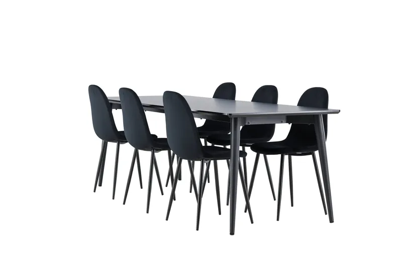 Ellis Spisegruppe 230 cm Rektangulær med 6 Polar stoler, Sort/Sort