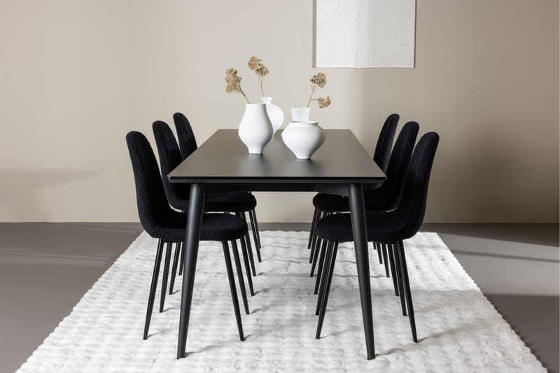 Ellis Spisegruppe 230 cm Rektangulær med 6 Polar stoler - Sort/Sort - Møbler - Bord - Spisegrupper