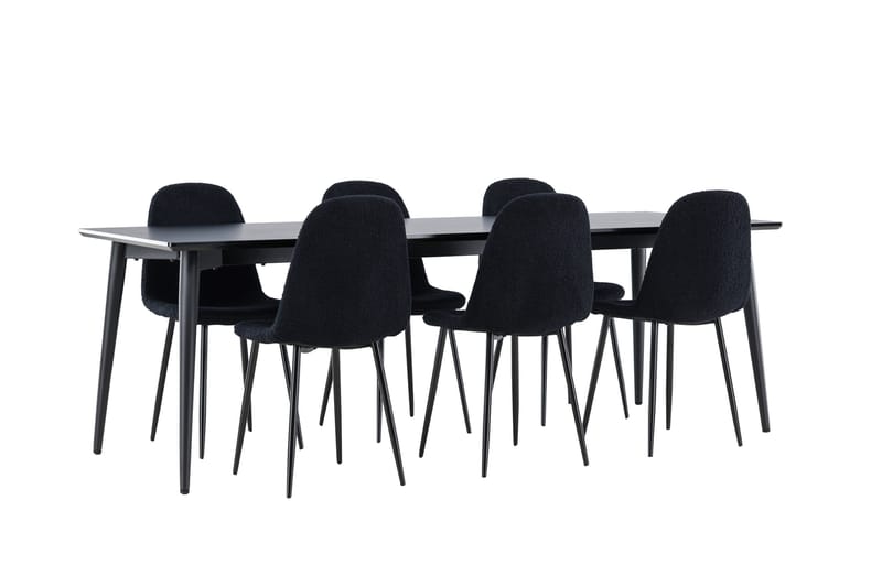 Ellis Spisegruppe 230 cm Rektangulær med 6 Polar stoler - Sort/Sort - Møbler - Bord - Spisegrupper