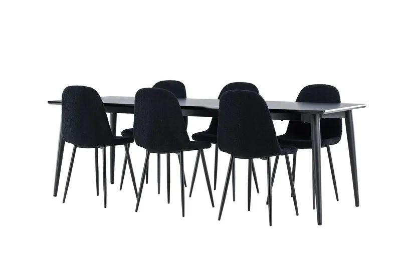 Ellis Spisegruppe 230 cm Rektangulær med 6 Polar stoler - Sort/Sort - Møbler - Bord - Spisegrupper