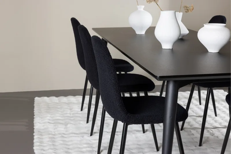 Ellis Spisegruppe 230 cm Rektangulær med 6 Polar stoler - Sort/Sort - Møbler - Bord - Spisegrupper
