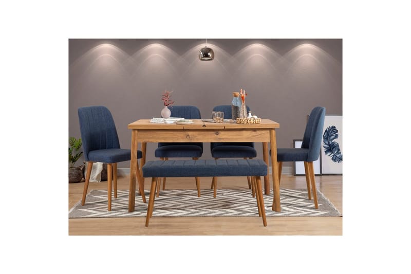 Ergene Spisegruppe 120 cm Rektangulær - Natur/Blå - Møbler - Bord - Spisegrupper