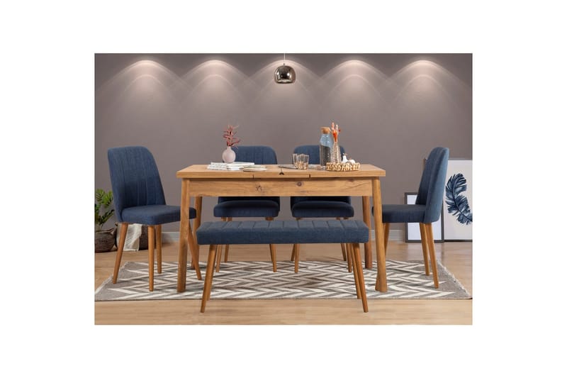Ergene Spisegruppe 120 cm Rektangulær - Natur/Blå - Møbler - Bord - Spisegrupper