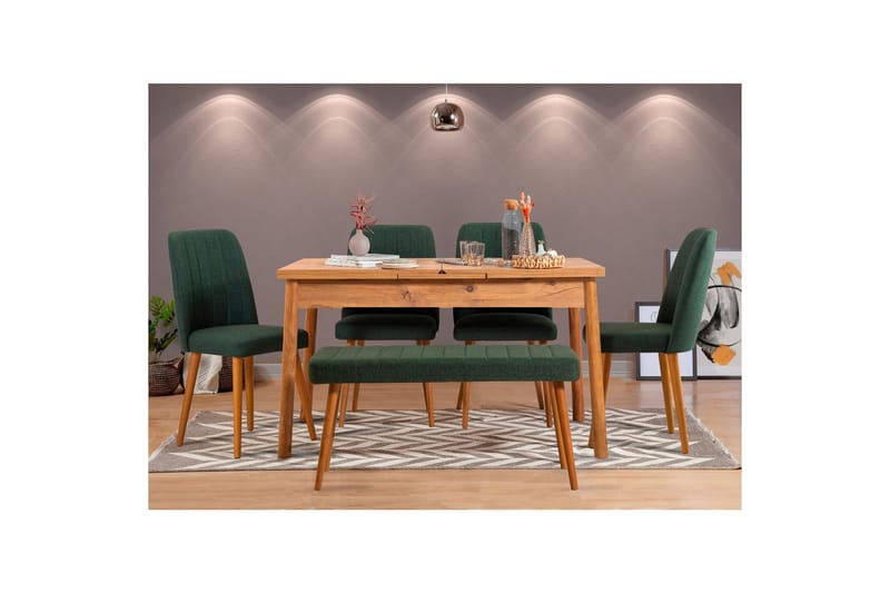Ergene Spisegruppe 120 cm Rektangulær - Natur/Grønn - Møbler - Bord - Spisegrupper