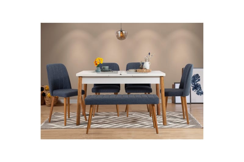 Ergene Spisegruppe 120 cm Rektangulær - Natur/Marineblå - Møbler - Bord - Spisegrupper