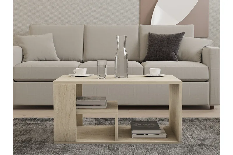 Eros 80 cm Rektangulært Sofabord med Hyller i Tre - Beige - Møbler - Bord - Sofabord