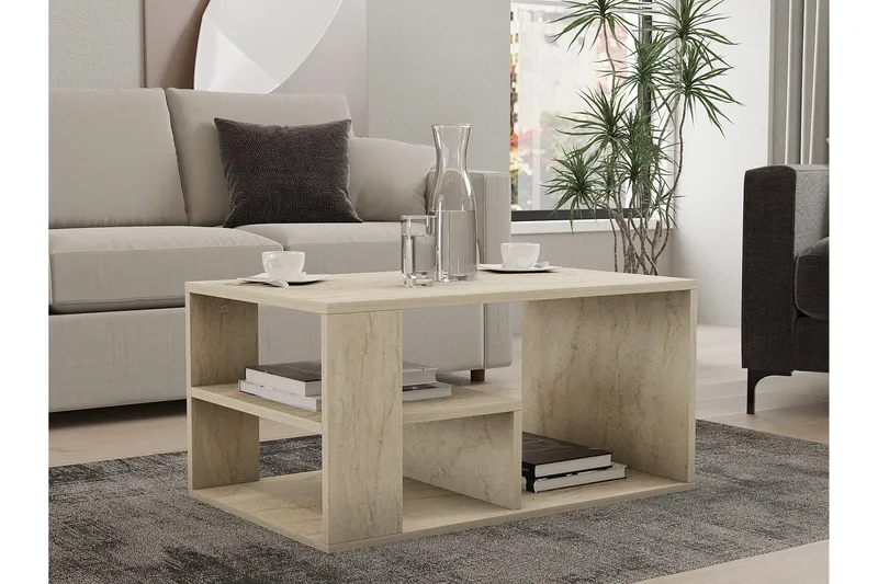 Eros 80 cm Rektangulært Sofabord med Hyller i Tre - Beige - Møbler - Bord - Sofabord