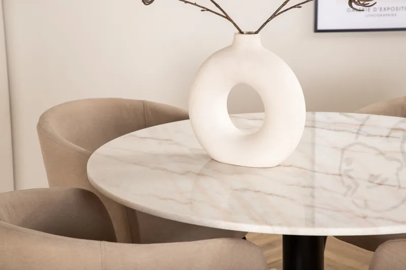 Estelle Matgruppe 106 cm Rund med 4 Berit stoler - Beige - Møbler - Bord - Spisegrupper