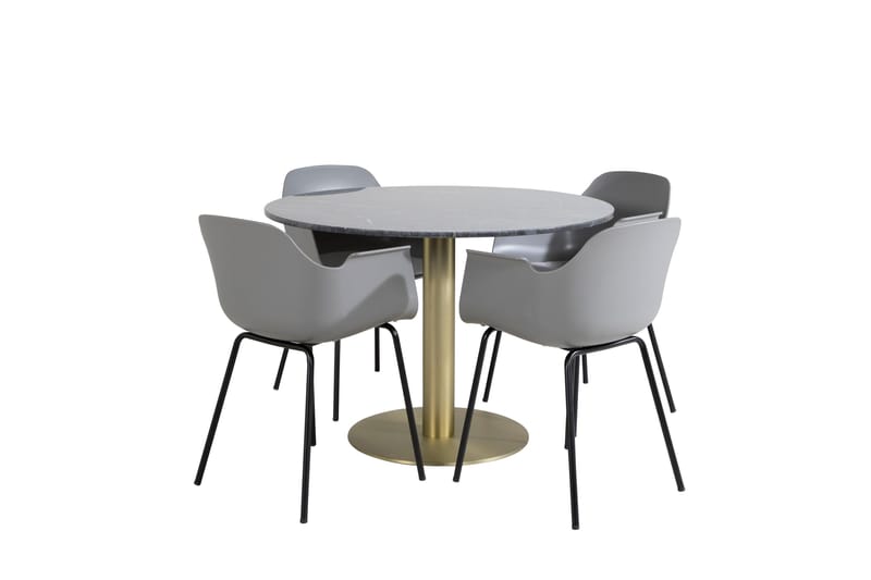 Estelle Matgruppe 106 cm Rund med 4 Comfort stoler, Sort/Guld