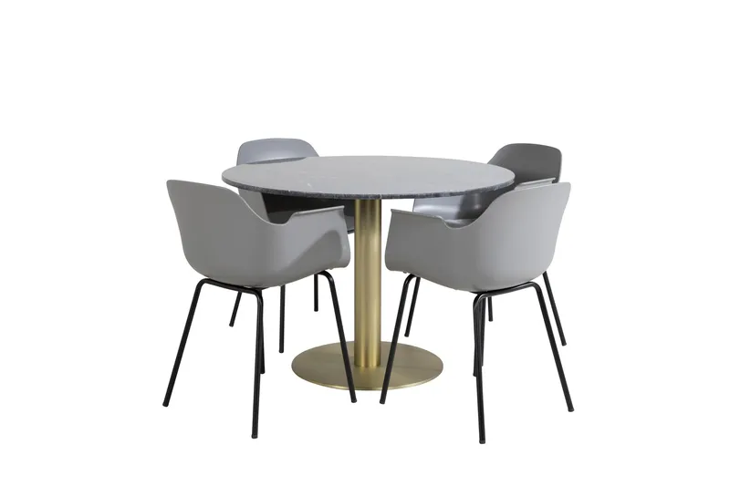 Estelle Matgruppe 106 cm Rund med 4 Comfort stoler, Sort/Guld