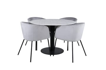 Estelle rund spisegruppe 106 cm med 4 Berit spisestoler - lysegrått fløyelsstoff - Møbler - Bord - Spisegrupper