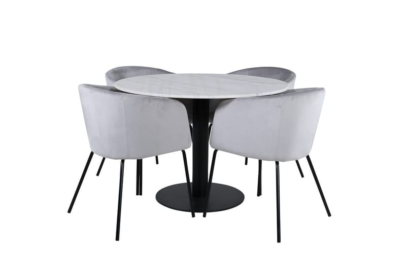 Estelle rund spisegruppe 106 cm med 4 Berit spisestoler - lysegrått fløyelsstoff - Møbler - Bord - Spisegrupper