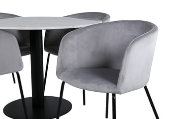 Estelle rund spisegruppe 106 cm med 4 Berit spisestoler - lysegrått fløyelsstoff - Møbler - Bord - Spisegrupper