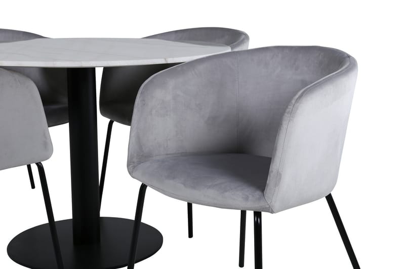 Estelle rund spisegruppe 106 cm med 4 Berit spisestoler - lysegrått fløyelsstoff - Møbler - Bord - Spisegrupper