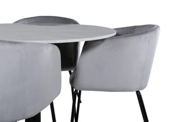 Estelle rund spisegruppe 106 cm med 4 Berit spisestoler - lysegrått fløyelsstoff - Møbler - Bord - Spisegrupper