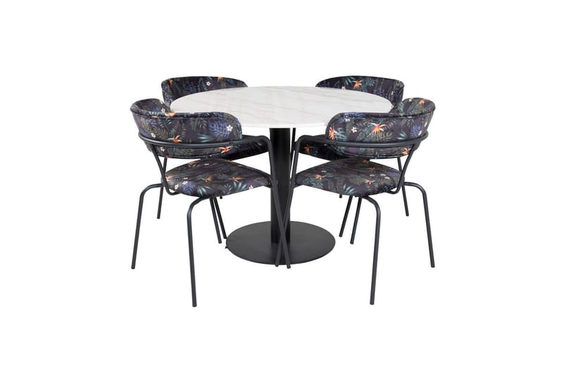 Estelle Spisebord 106 cm Rundt i Marmor med 4 Arrow Lenestoler - Møbler - Bord - Spisegrupper