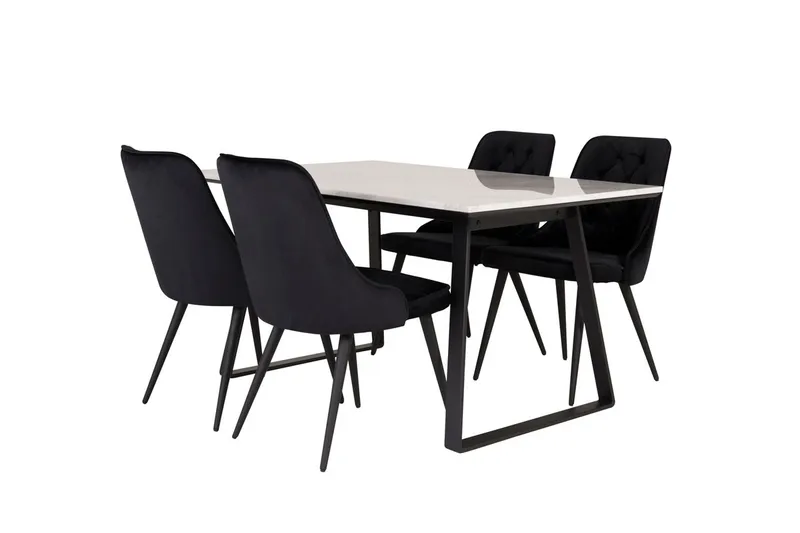 Estelle spisebord med 4 Velvet Deluxe fløyelsstoler