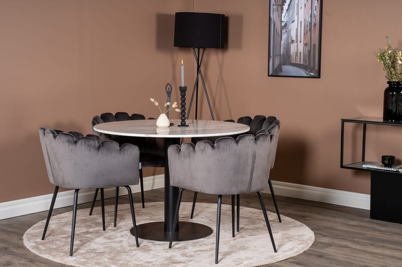 Estelle Spisegruppe 106 cm Rund med 4 Limhamn Stoler - Sort - Møbler - Bord - Spisegrupper