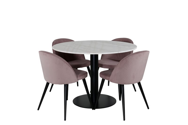 Estelle Spisegruppe 106 cm Rund med 4 Velvet Stoler, Sort