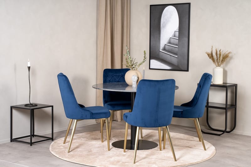 Estelle Spisegruppe 106 cm Rund med 4 Velvet Stoler - Sort - Møbler - Bord - Spisegrupper