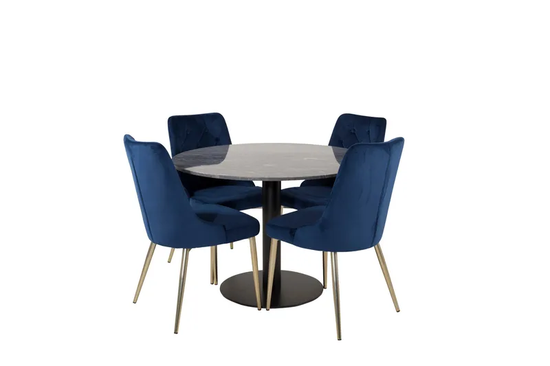 Estelle Spisegruppe 106 cm Rund med 4 Velvet Stoler, Sort