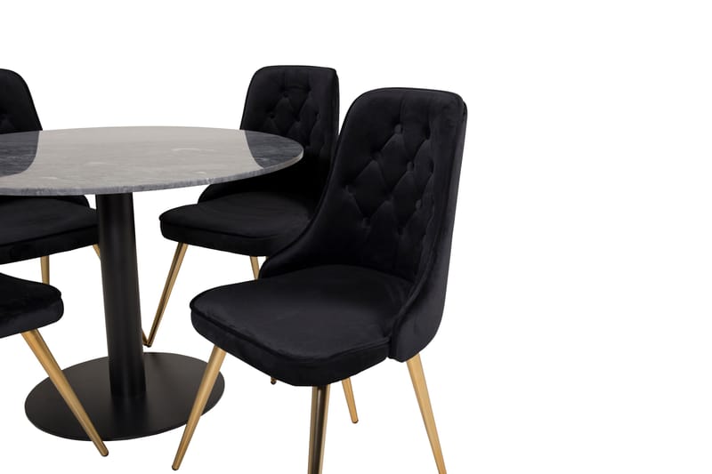 Estelle Spisegruppe 106 cm Rund med 4 Velvet Stoler - Sort/Guld - Møbler - Bord - Spisegrupper