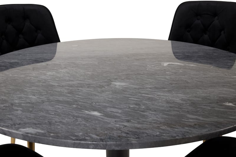 Estelle Spisegruppe 106 cm Rund med 4 Velvet Stoler - Sort/Guld - Møbler - Bord - Spisegrupper