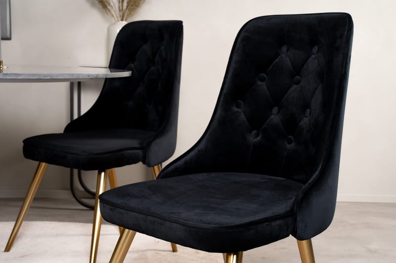 Estelle Spisegruppe 106 cm Rund med 4 Velvet Stoler - Sort/Guld - Møbler - Bord - Spisegrupper