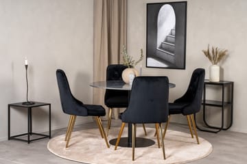 Estelle Spisegruppe 106 cm Rund med 4 Velvet Stoler - Sort/Guld - Møbler - Bord - Spisegrupper
