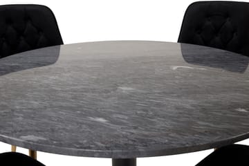 Estelle Spisegruppe 106 cm Rund med 4 Velvet Stoler - Sort/Guld - Møbler - Bord - Spisegrupper