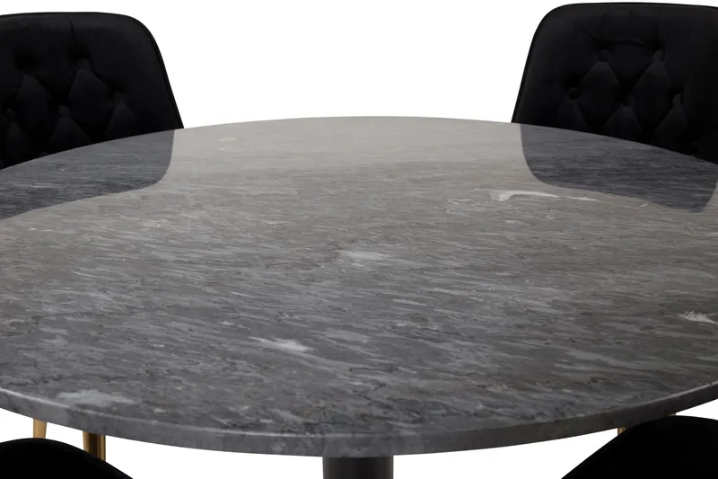 Estelle Spisegruppe 106 cm Rund med 4 Velvet Stoler - Sort/Guld - Møbler - Bord - Spisegrupper