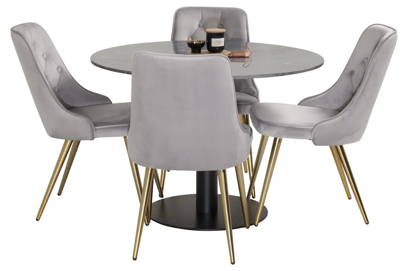 Estelle Spisegruppe 106 cm Rund med 4 Velvet Stoler - Sort/Guld - Møbler - Bord - Spisegrupper