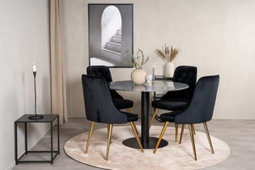 Estelle Spisegruppe 106 cm Rund med 4 Velvet Stoler - Sort/Guld - Møbler - Bord - Spisegrupper